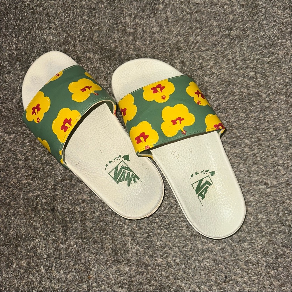 Vans Green and Yellow Floral Slides
